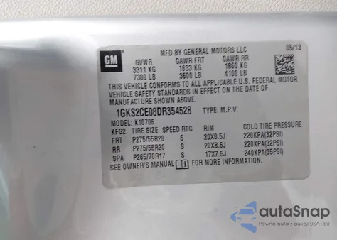 2013 GMC Yukon Slt z USA, uszkodzony, nr VIN 1GKS2CE08DR354528